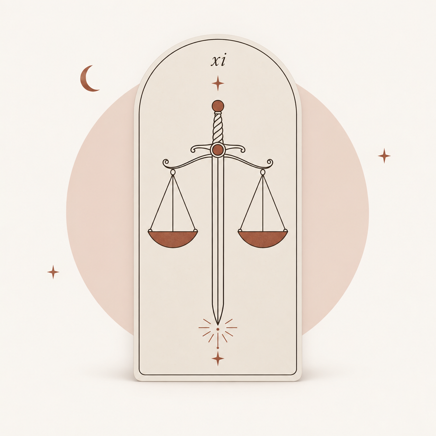 Tarot card XI, scales and sword — A Decision I'm Facing reading