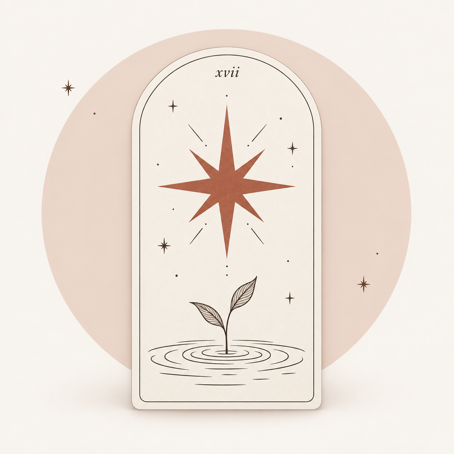 Tarot card XVII, star above a sprouting leaf — Self & Growth reading